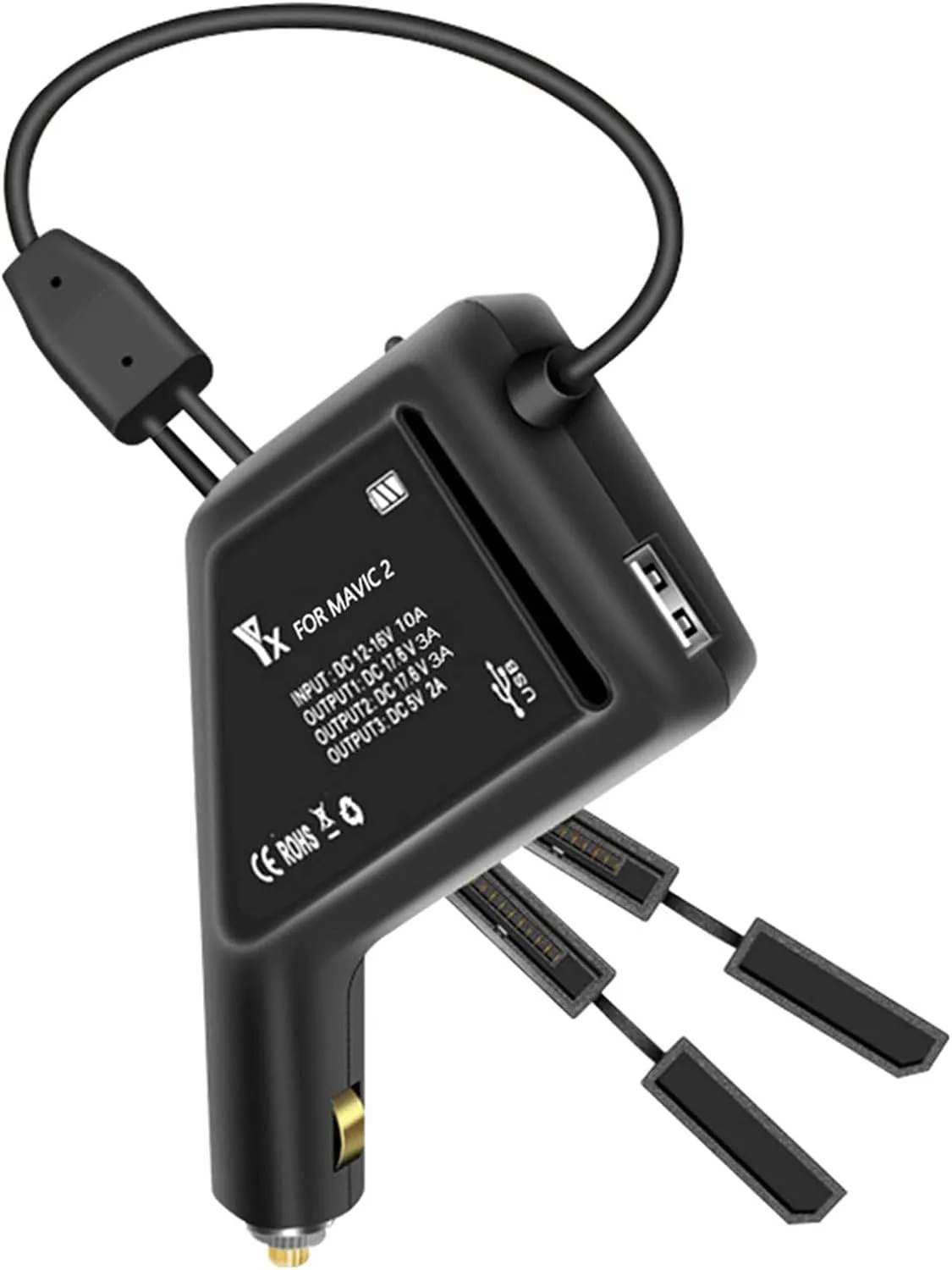 Yangers Kfz Ladegerät für DJI Mavic 2 Zoom / Pro, 3 in 1 Auto Ladegerät Adapter Für Zwei DJI Mavic 2 Akku + 1 Fernbedienung Controller (Schwarz)