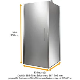Schulte Duschkabine Dusche Drehtür mit Seitenwand, 90x90 Eckdusche satiniert, Chromoptik