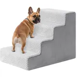KSIIA Hundetreppe für Kleine Hunde 44cm Hoch, Haustiertreppe mit Abnehmbarem Waschbarem Bezug, Katzentreppe für Alte Katzen Hunde, Rutschfestem Hunderampe Hundetreppe für Bett Sofa, Grau