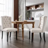 Samt Esszimmerstühle 2er Set Mit Eichenbeinen, Knopf, Chromklopfer Und Nagelkopfbesatz Schlafzimmerstuhl Küchenstuhl Wohnzimmer Lounge Freizeitstuhl, Beige