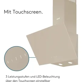 Wiggo Dunstabzugshaube 60cm kopffrei I Abluft Umluft Dunstabzug 650m3/h - Touch-Display 4 Stufen I Energieeffizienzklasse A Schräghaube inkl. Fet...