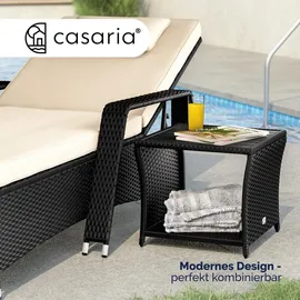 CASARIA Casaria® Polyrattan Beistelltisch mit WPC Tischplatte 45x45x40cm 80kg Belastbarkeit Wetterfest Outdoor Garten Terrasse Balkon Tisch Gartenmöbel Schwarz