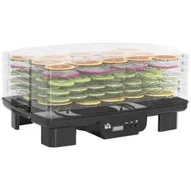 Homcom Dörrautomat Dörrgerät mit 6 höhenverstellbar Einlegefächer, 550 W, 40-70°C, 48 Std. Timer, Dehydrator für Fleisch, Obst, Gemüse, Blumen, Schwarz BPA Frei