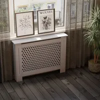 Hago HAGO24 Heizkörperverkleidung Heizungsabdeckung Holz 112x19x82cm Grau Wabenmuster Regalfläche