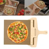 WIOONI 58x30cm Pizzaschieber, Sliding Pizza Peel mit Griff und Backtuch Antihaftbeschichteter Pizzaslider für Einfache Übertragung von Pizza, Kuchen, Brot, Pizza Zubehör (Braun)