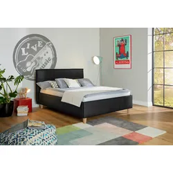 Polsterbett ALINA "Hakon", schwarz (schwarz tls 10), B:201cm H:107cm L:209cm, Betten, wahlweise mit Matratze und Lattenrost, Füße in Buche natur