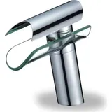 Glas Wasserfall Waschtischarmatur Silber | Bad Wasserhahn Chrom | Armatur Mischbatterie Waschbecken Waschtisch | Badarmatur Einhebelmischer