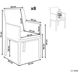 Beliani Gartenstuhl 8er Set 52 x 91 x 62 cm grau