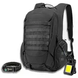 Backpack Schwarz | Rucksack Wasserdicht | Rucksack Herren | Rucksack Damen | Rucksack mit Paracord und Taschenlampe - Schwarz