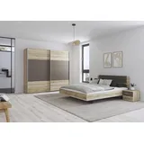 Rauch Möbel Barcelona Schlafzimmer, komplett, bestehend aus 1 Bett 160x200cm, 1 Nachttisch-Paar 50x38x37cm, 1 Schwebetürenschrank 226x210x62cm, Farbe Eiche Sanremo Hell mit Absetzung in Lavagrau