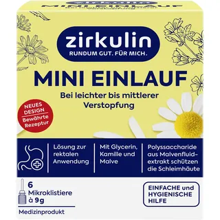 Zirkulin Mini-Einlauf, Einlauf bei leichter bis mäßiger Verstopfung, mit Glycerin, Kamille und Malve, stimuliert die Darmentleerung, 1 x 6 Mikroklistiere à 9g