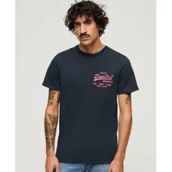 Superdry für Herren. M1011922A Fluor T-shirt mit Logo Vintage navy (XL), Lässig, Baumwolle, Kurzarm, Marine