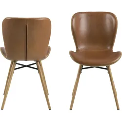 Bali Esszimmerstuhl aus PU Kunstleder cognac farben und massiven Beinen aus Eiche. 2er Set