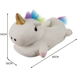 Kruzzel Regenbogen Einhorn Hausschuhe One Size Anti-Rutsch Sohle Waschbar Plüschpantoffeln Kinder Erwachsene Damen 21923