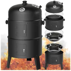 tectake® Smoker, 3 in 1, zum Grillen, Räuchern, Garen, mit Thermometer, Ø 41 cm