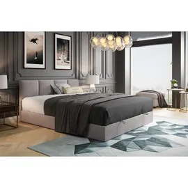 Trada Boxspringbett 140x200 cm - mit Bettkasten und Taschenmatratze - ROYAL - Elegant Bett mit Topper - Grau