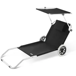 CASARIA® Alu Sonnenliege Klappbar mit Dach Strandliege mit Rollen Kissen Liegestuhl Strand Grau