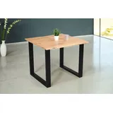 Esstisch Baumkante Akazie massiv eichenfarben 80 x 80 schwarz DEREK - Naturbelassen