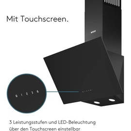 Wiggo Dunstabzugshaube 60cm kopffrei I Abluft Umluft Dunstabzug 650m3/h - Touch-Display 4 Stufen I Energieeffizienzklasse A Schräghaube inkl. Fet... - schwarz