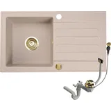 Faizee Möbel Granitspüle Küchenspüle inkl. Siphon Gold Einbauspüle Granit Spülbecken Spüle 76x44 Beige - Weiß
