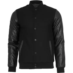 Allwetterjacke URBAN CLASSICS "Urban Classics Herren Oldschool College Jacket", Herren, Gr. L, schwarz (schwarz, schwarz), 50% Wolle, 50% Viskose, mehrfarbig, casual, normal, amerikanischer Ausschnitt, Langarm, Jacken