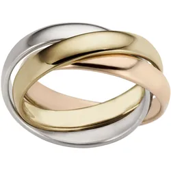 Goldring FIRETTI "Schmuck Geschenk Gold 585, Tricolor-Optik, massiv" Gr. 19, rosa (gelbgoldfarben, weißgoldfarben, roségoldfarben), Fingerringe, Damen, 19, Gelbgold 585-Weißgold 585-Roségold 585, 9mm, Gelbgold 585, Weißgold 585, Rosu00e9gold 585