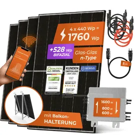 solarway Solarway® 1760W Balkonkraftwerk 1600W komplett Steckdose - neuester 1600 Watt Wechselrichter - Solaranlage Komplettset - 440W Solarmodule & Deye & Zubehör