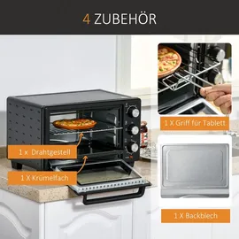 Homcom Minibackofen 21L einstellbare Temperatur Ofen 3 Kochmodi Schwarz+Silber