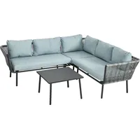 Rattan Gartenmöbel-Set für 4 Personen Sitzgarnitur mit Kissen für Balkon Alu Grau - Grau