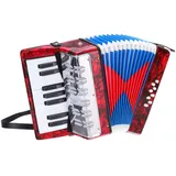 QUARKZMAN Akkordeon, 17 Tasten 8 Bassknopf Ziehharmonika Mini Musikinstrument Leicht für Erwachsene Anfänger Bildung, Rot