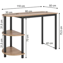 Vicco Küchentisch Freetown 110 x 50 cm Eiche/Schwarz