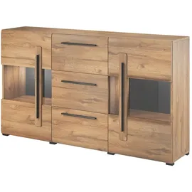 Lomadox Sideboard Eiche Grandson Nb. mit Glas Elementen, inkl. LED Beleuchtung