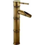 Jn.songs - Vintage Bambus Wasserhahn Wasserfall, Messing Einhebelmischer Mischbatterie, Wasserhahn Kaltes und Heißes - 3 Joints
