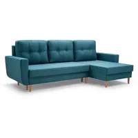 Furnix Ecksofa NEONIL elegante Polsterecke mit Schlaffunktion Bettkasten, Maße 230x89x140 cm, robust & pflegeleicht, Holzbeine blau