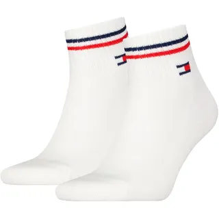 Tommy Hilfiger Unisex Quarter Socken mit Label-Print im 2er-Pack, Weiss, 39-42