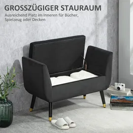 Homcom Sitzbank mit Stauraum Armlehnen Polsterbank mit Samtoptik, Sitztruhe mit Holzbeine, Truhenbank für Wohnzimmer Schlafzimmer Flur 107 x 42 x 65 cm, Esszimmer, Bänke, Sitzbänke