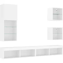 vidaXL 5-tlg. Wohnwand mit LED-Beleuchtung Weiß Holzwerkstoff