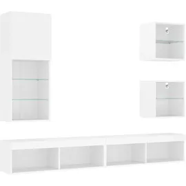 vidaXL 5-tlg. Wohnwand mit LED-Beleuchtung Weiß Holzwerkstoff