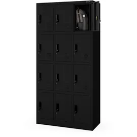 Jan Nowak Wertfachschrank 3B4A Fächerschrank Schließfachschrank mit 12 Fächern Metallspind Umkleideschrank Stahlblech Pulverbeschichtung Farbwahl 185 cm x 90 cm x 40 cm (H x B x T) (Schwarz)