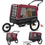 VESKA® Hundeanhänger 3in1 Fahrradanhänger, Hundebuggy, Jogger für Hunde, großer Laderaum 240 Liter, Hundewagen mit Dual Federung, faltbar in Rot/Schwarz