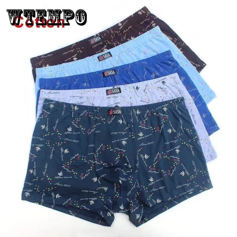 6 Packungen Herrenunterwäsche aus reiner Baumwolle mit mittlerer Taille, locker bedruckte Boxershorts, junge und mittlere Boxershorts in Übergröße