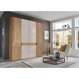 Wiemann Drehtürenschrank WIEMANN "Cardiff", beige (glas champagner), B:197,3cm H:216cm T:58cm, Floatglas, Hartfaserplatte, Holzwerkstoff, Massivholz, Schränke, Drehtürenschrank, inkl. Türdämpfung