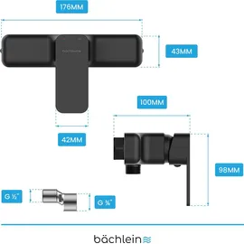 Bächlein Duscharmatur in Kantigem Design – Mischbatterie Komplettset inkl. allem Zubehör – Einhand-Wasserhahn für die Dusche Matt –