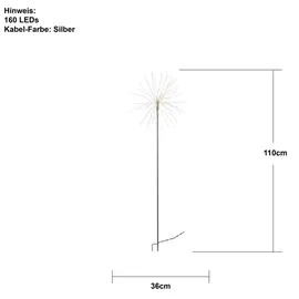 Best Season LED Dekostab Firework Outdoor Kunststoff/Metall 160 LED inkl. Erdspieß grau/silber