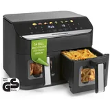 GOURMETmaxx AirGenius Heißluftfritteuse, 9 L - 2 x 4,5 L Airfryer | Fritteuse mit 8 Programmen | Heißluftfritteuse 2 Kammern - 2 Speisen gleichzeitig, für max. 8 Personen | Multi-Color Touchscreen