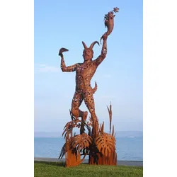 Casa Padrino Luxus Deko Skulptur Pan Rost 125 x 126 x H. 295 cm - Riesige Stahl Skulptur - Riesige Garten Deko Figur - Garten Skulpturen - Metall Skulpturen