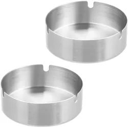 Relaxdays Aschenbecher, 2er Set, Edelstahl, draußen & drinnen, Ø 10 cm, Tischaschenbecher mit Zigarettenhalter, silber