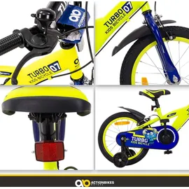 ACTIONBIKES MOTORS Actionbikes Kinderfahrrad Turbo 16 Zoll Stützräder, V-Brake-Bremsen, Lenker-/Kettenschutz, Klingel