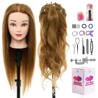 NEVERLAND 24 Zoll 30% Frisierkopf Trainingsköpfe für Friseure Übungskopf Friseurkopf Friseursalon Puppenkopf Friseur Mannequin kopf mit Tischhalter + Haar Styling Braid Set