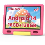 Ainmel Kinder Tablet 10 Zoll Octa-Core Android 14 Tablet für Kinder, 16GB+128GB (1TB TF), Kindersicherung, WiFi 6/Bluetooth 5.3, Widevine L1 mit Kindersicheres Gehäuse -Rosa